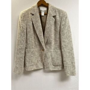Liz Claiborne Womens Tan/Brown Single Breasted Tweed Coat blazer Size 10